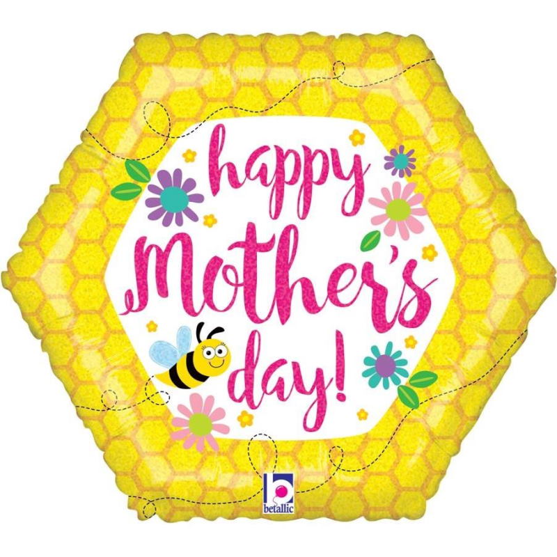 Happy Mother's Day | Bee and Flowers Foil Balloon 18 Inch | Party Save Smile