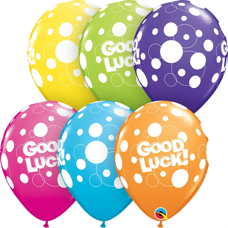 Colourful Polka Dot Good Luck Latex Balloons: 11 Inch Qualatex