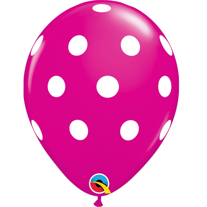 Hot Pink Big Polka Dots Latex Balloons 11 Inch | Party Save Smile