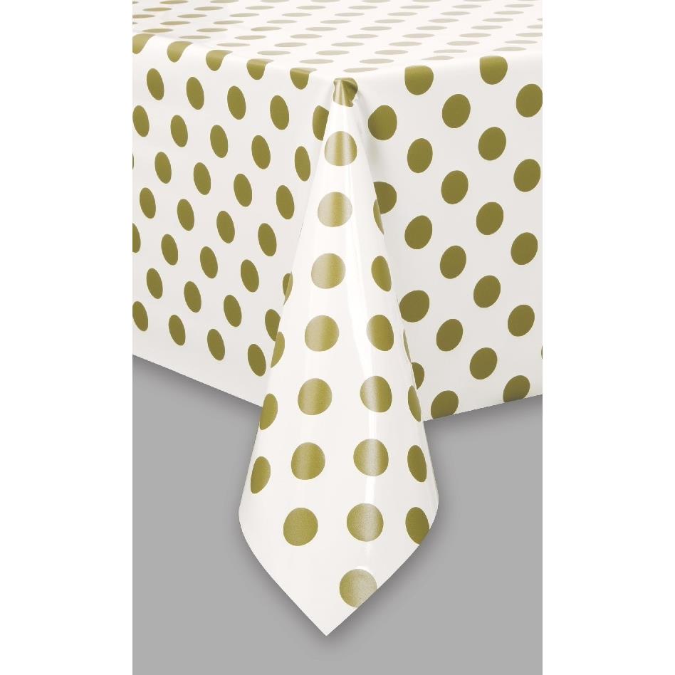 Gold Polka Dot Party Tablecover Tablecloth 138 x 274cm | Party Save Smile