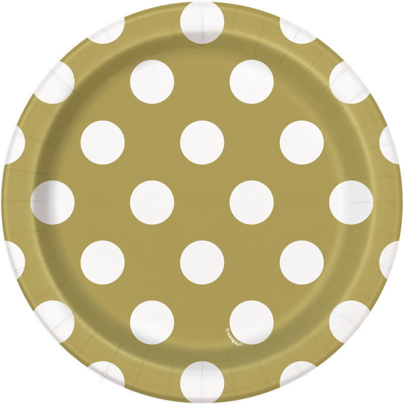 Gold Polka Dot Party Cake Plates Pack of 8 | Party Save Smile