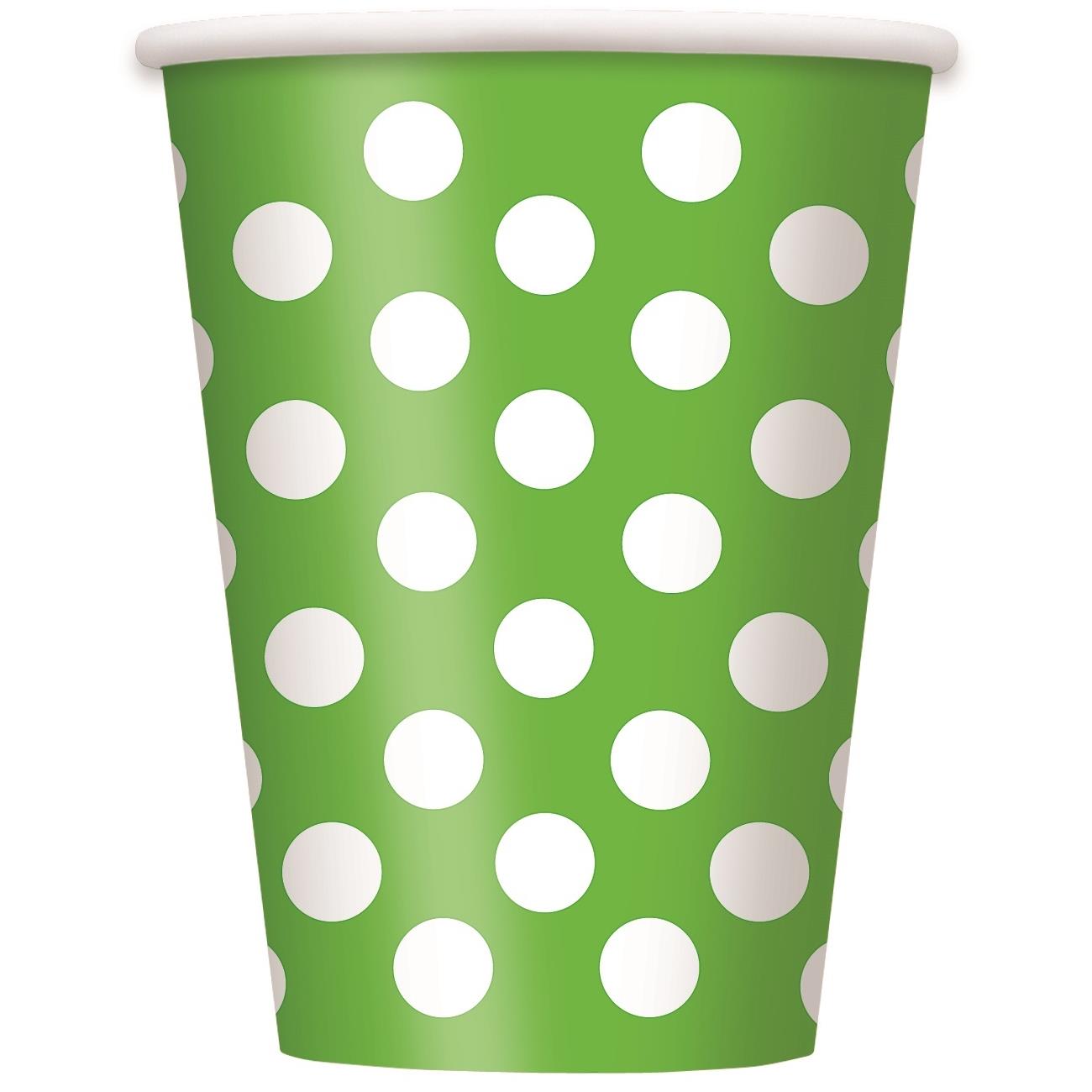 Lime Green Polka Dots Party Cups Pack of 6 | Party Save Smile