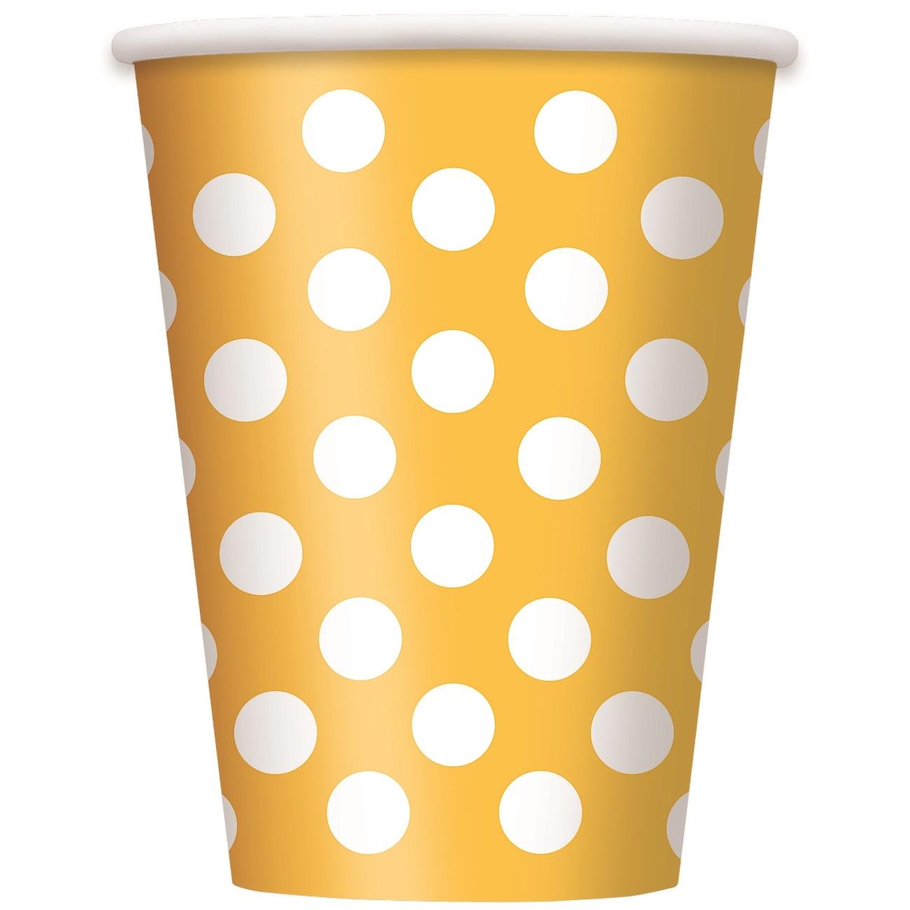 Yellow Polka Dot Paper Cups Pack of 6 | Party Save Smile