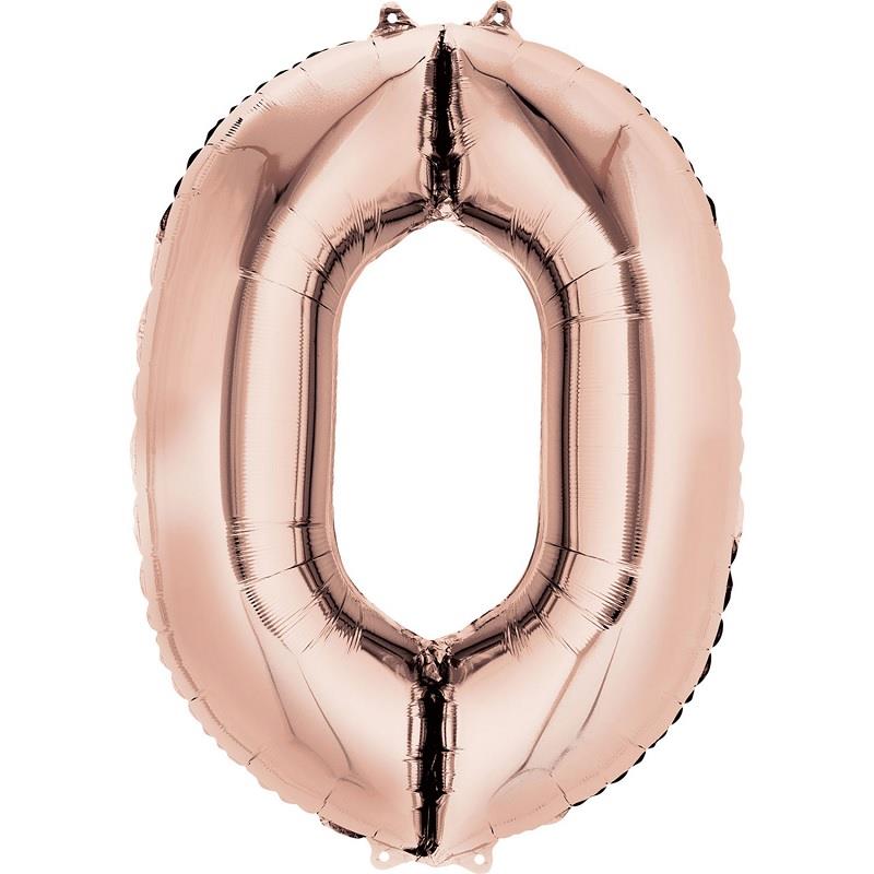 Rose Gold Number 0 Foil Balloon Air Fill 16 Inch Anagram | Party Save Smile