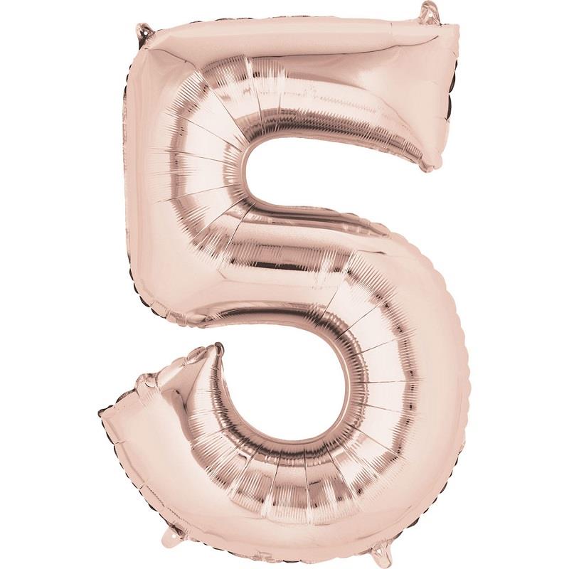 Rose Gold Number 5 Foil Balloon Air Fill 16 Inch Anagram | Party Save Smile