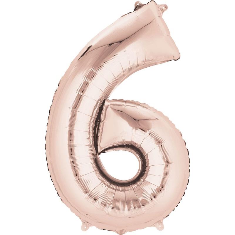 Rose Gold Number 6 Foil Balloon Air Fill 16 Inch Anagram | Party Save Smile
