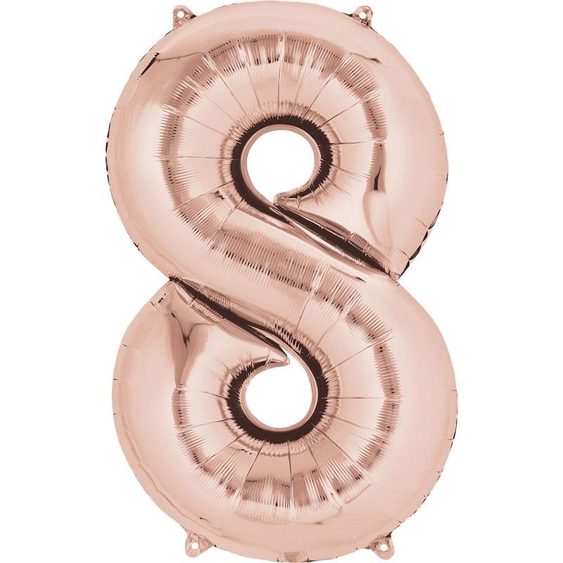 Rose Gold Number 8 Foil Balloon Air Fill 16 Inch Anagram | Party Save Smile