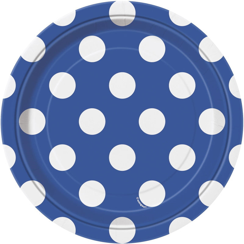Royal Blue Polka Dot Party Cake Plates Pack of 8 | Party Save Smile