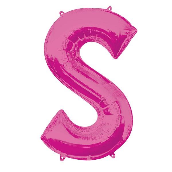 Pink Letter S Foil Balloon Air Fill 16 Inch Anagram | Party Save Smile