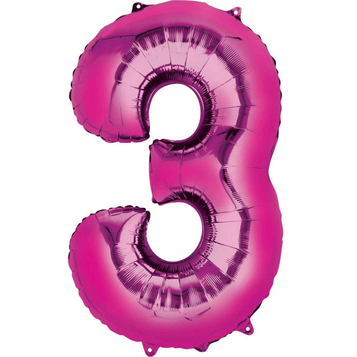 Pink Number 3 Foil Balloon Air Fill 16 Inch Anagram | Party Save Smile