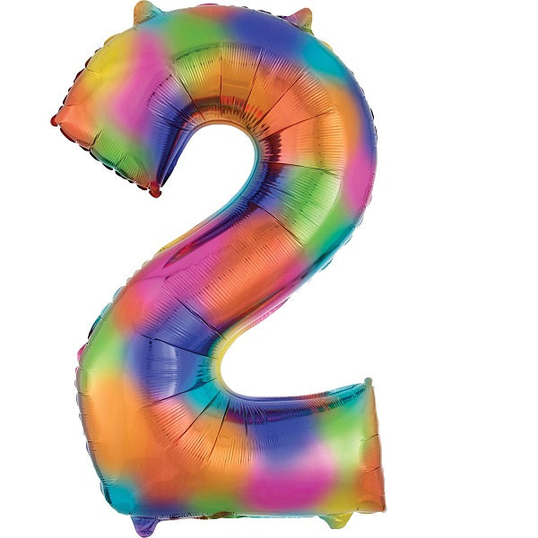 Rainbow Coloured Splash Number 2 Foil Balloon 35 inches | Party Save Smile