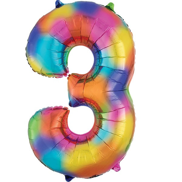 Rainbow Coloured Splash Number 3 Foil Balloon 35 inches | Party Save Smile