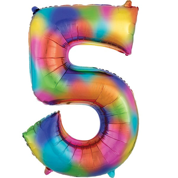 Rainbow Coloured Splash Number 5 Foil Balloon 35 inches | Party Save Smile