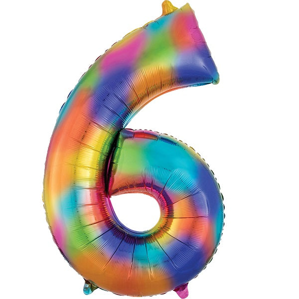 Rainbow Coloured Splash Number 6 Foil Balloon 35 inches | Party Save Smile