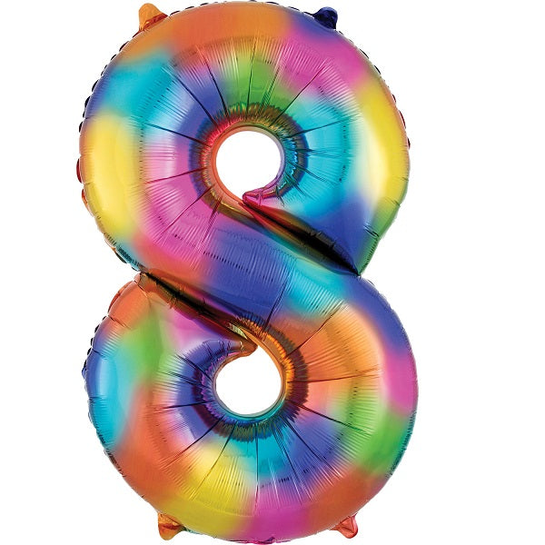 Rainbow Coloured Splash Number 8 Foil Balloon 35 inches | Party Save Smile
