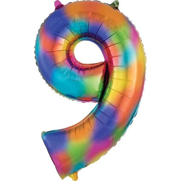 Rainbow Coloured Splash Number 9 Foil Balloon 35 inches | Party Save Smile