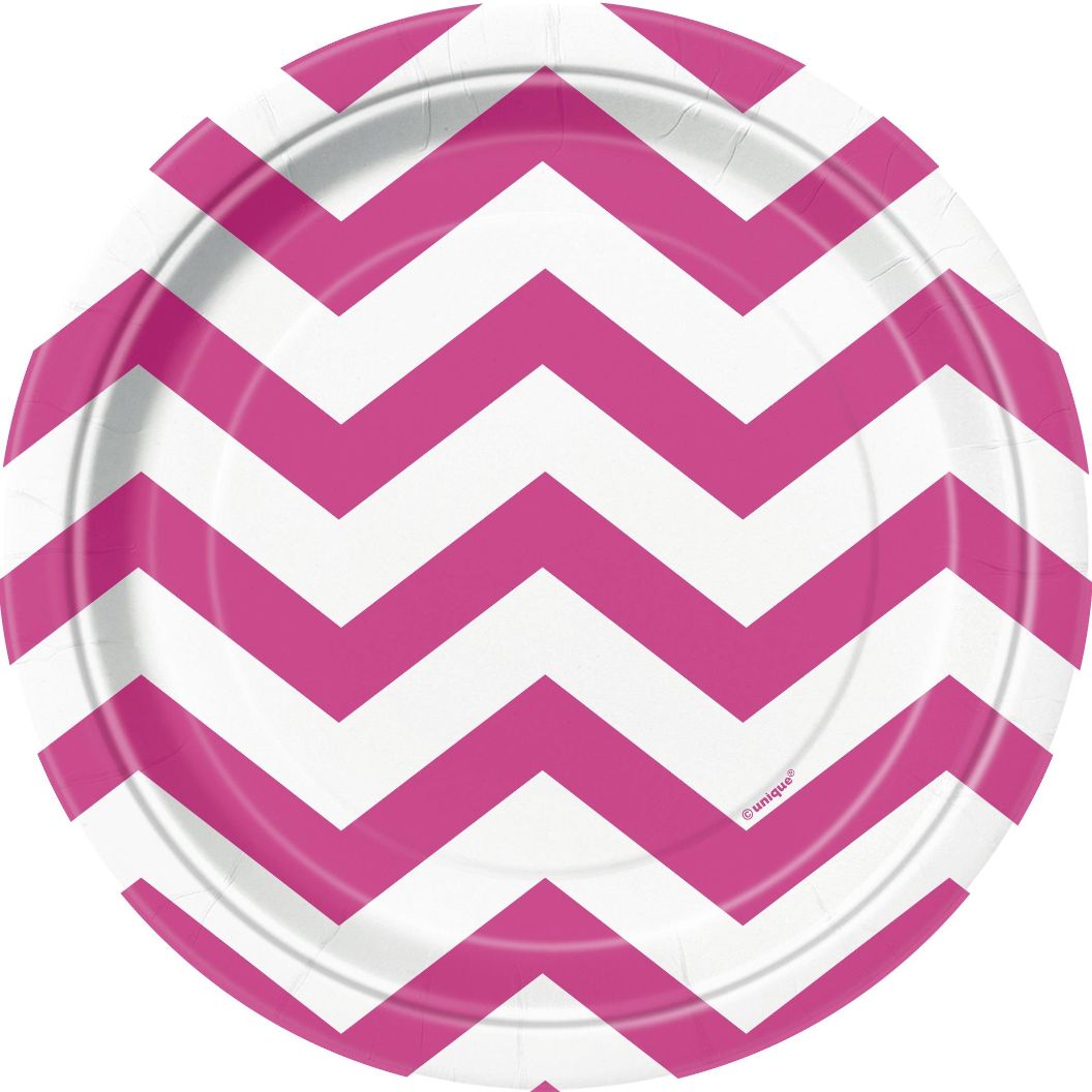 Hot Pink Chevron Party Cake Plates 17cm Pack of 8 | Party Save Smile
