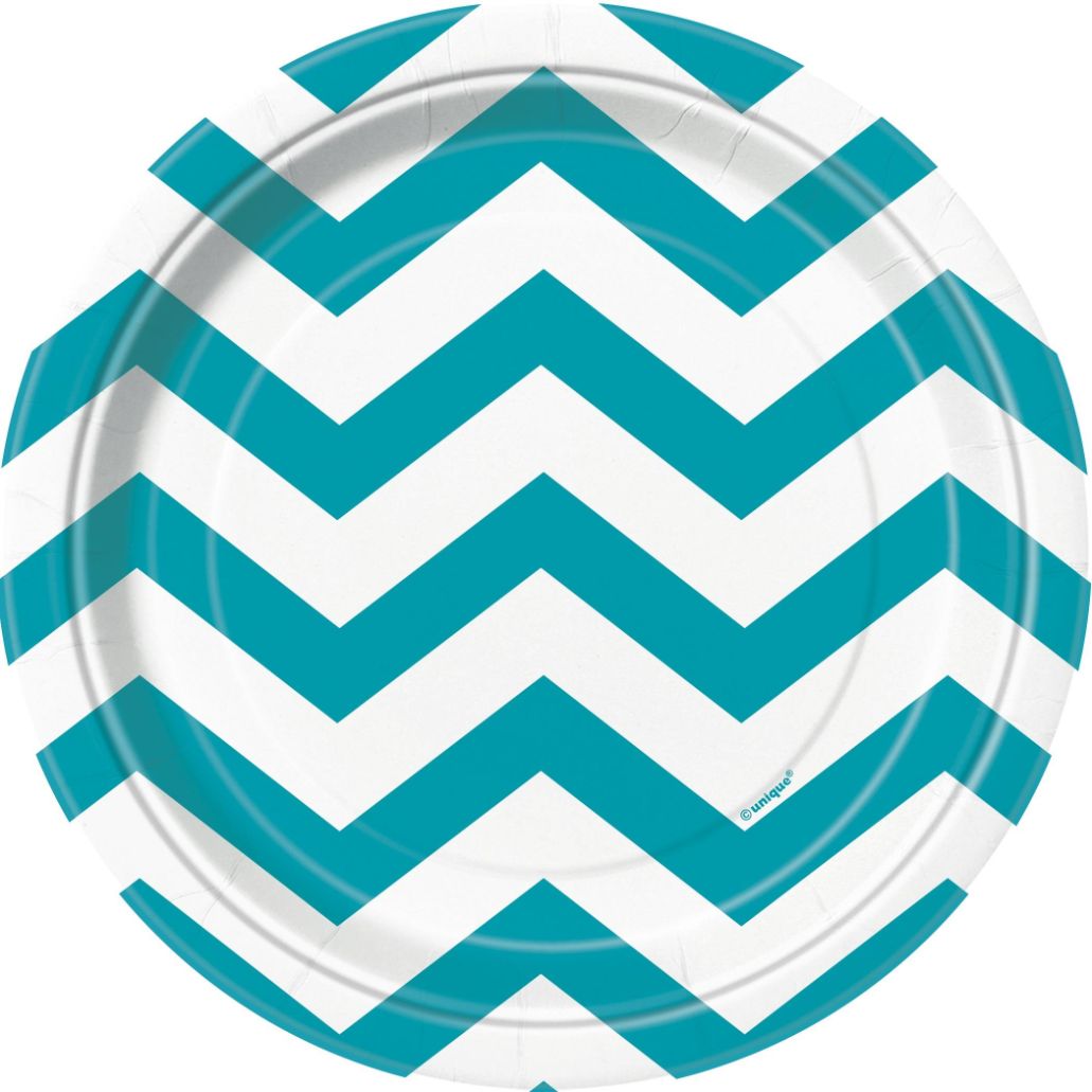 Teal Blue Chevron Party Cake 17cm Plates Pack of 8 | Party Save Smile