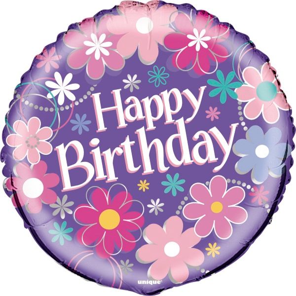 Flowers Happy Birthday Foil Balloon 18 Inch | Party Save Smile