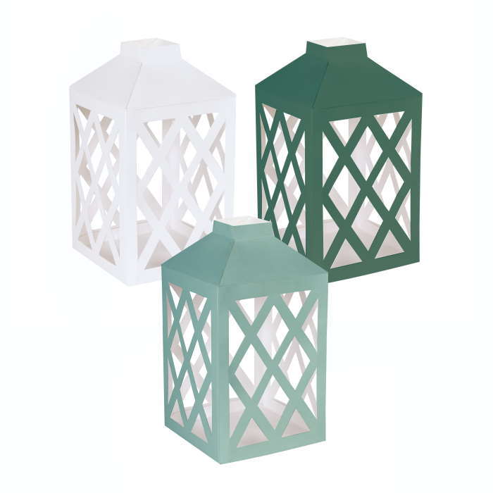 Paper Lantern Table Decorations Green and White Pack of 3 | Party Save Smile