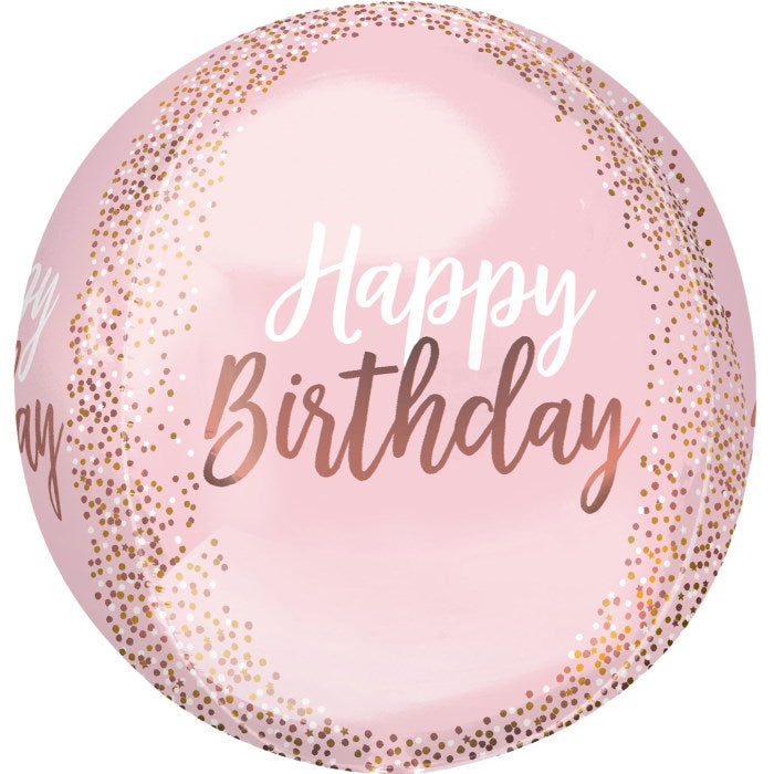 Rose Gold Orb Balloons - Happy Birthday 15 Inches | Party Save Smile