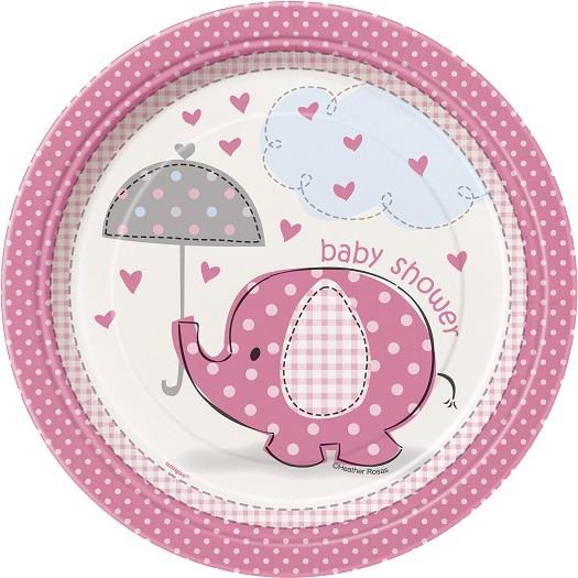 Pink Elephant Baby Shower Dessert Plates Pack of 8 | Party Save Smile
