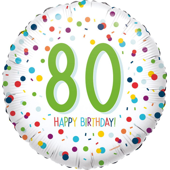 80th Birthday Foil Balloons - Rainbow 18 Inch | Party Save Smile