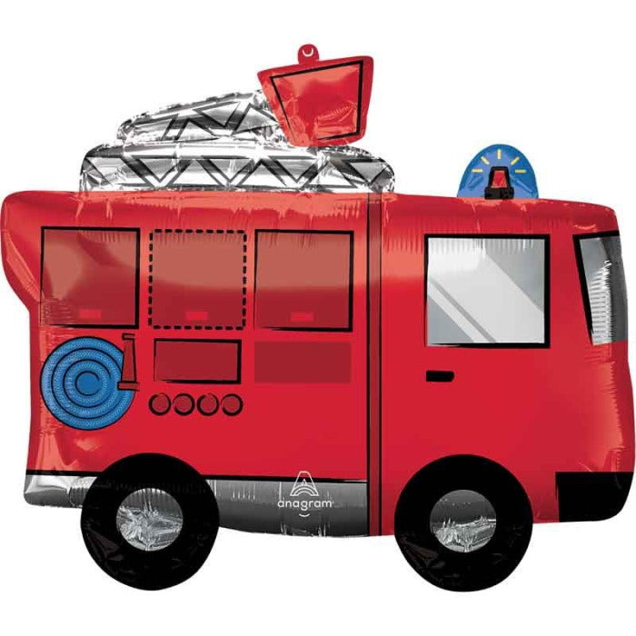 Red Fire Truck Engine Shaped Foil Balloon 26 Inches