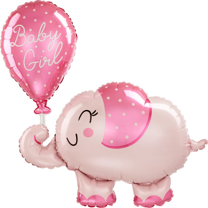 Pink Elephant Shaped Baby Girl Foil Balloon 31 Inches | Party Save Smile
