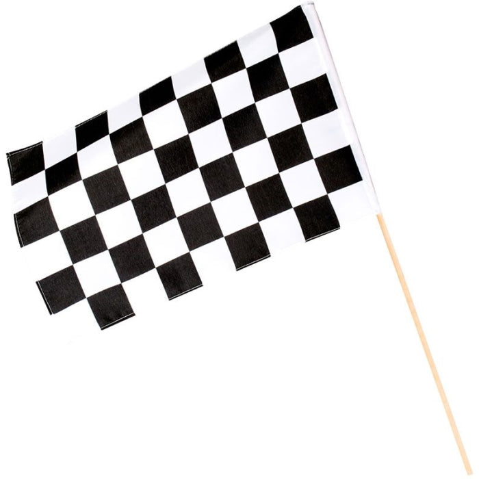 Chequered Flag with Wooden Handle 45cm | Party Save Smile