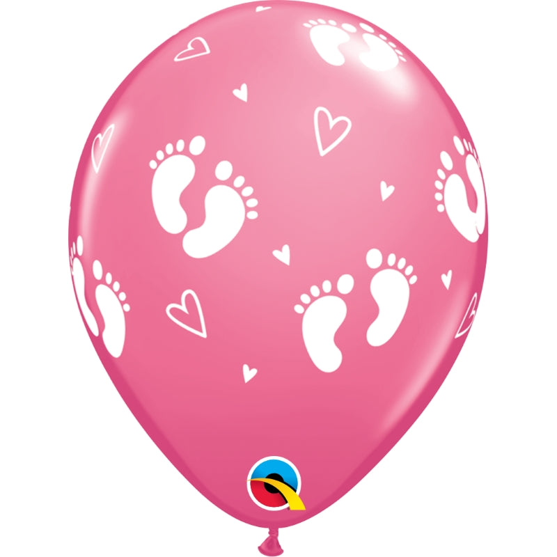Pink Baby Footprint Latex Balloons 11 Inches