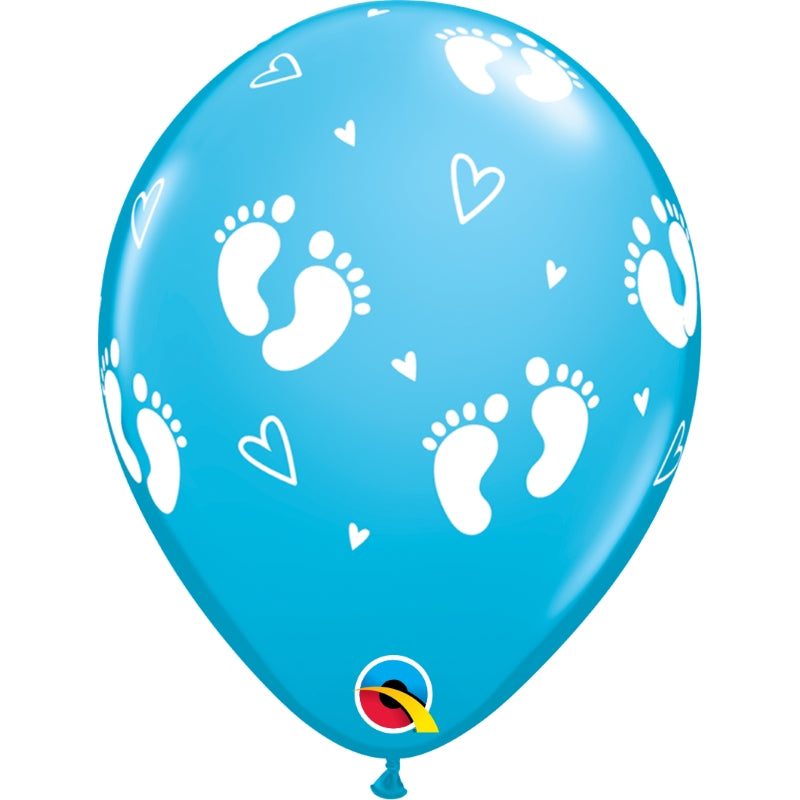 Blue Footprint Baby Shower Latex Balloons 11 inches