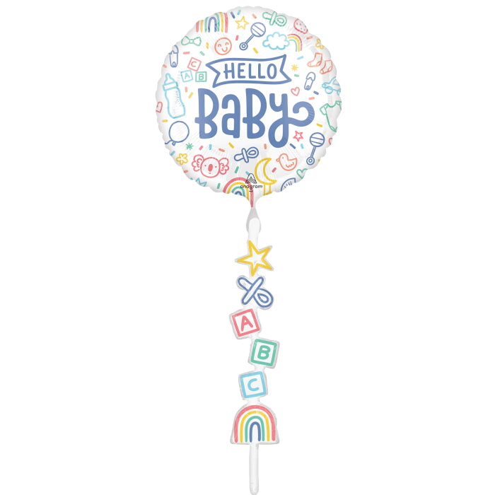 Hello Baby Airwalker Balloon with Tail 67 Inches | Party Save Smile