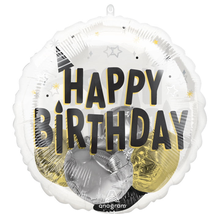 Black and Gold Happy Birthday Insider Balloon 20 Inches | Party Save Smile