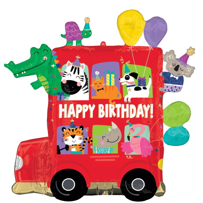 Animal Party Bus Shaped Foil Balloon 28 Inches | Party Save Smile
