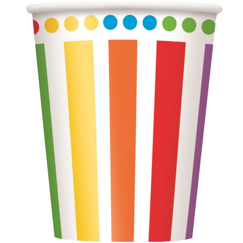 Colourful Rainbow Paper Cups Pack of 8 | Party Save Smile