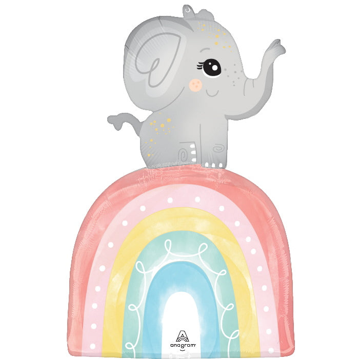 Baby Elephant with Rainbow Foil Balloon 30 inches | Party Save Smile