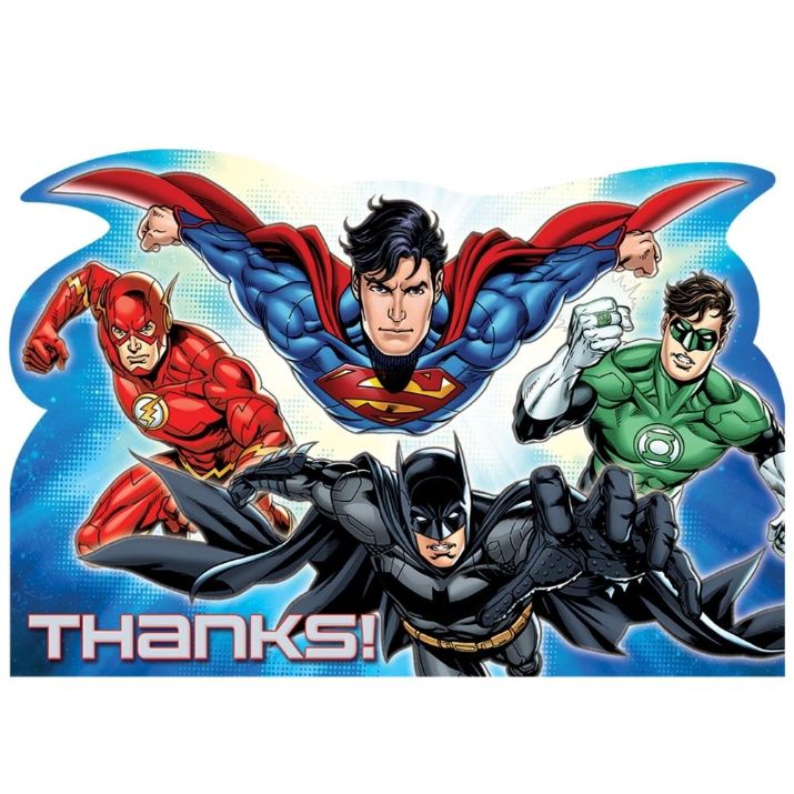Justice League Thank You Cards Pack of 8 | Party Save Smile
