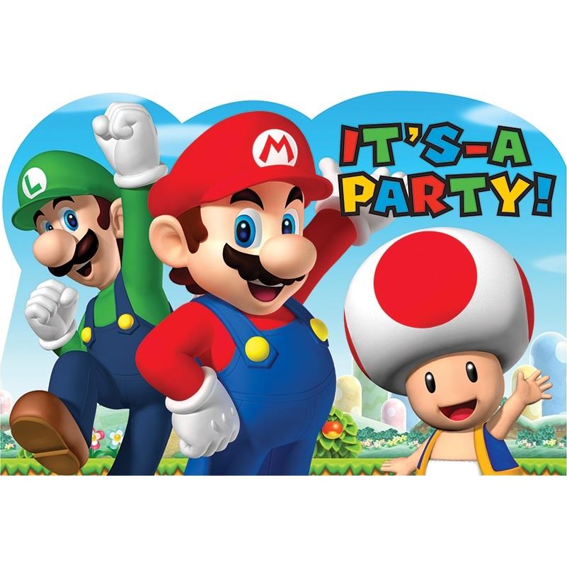 Super Mario Invitations Pack of 8 Invites with Envelopes | Party Save Smile