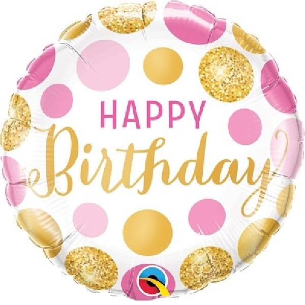 Pink and Gold Dots Happy Birthday Foil Balloon 18 Inch | Party Save Smile