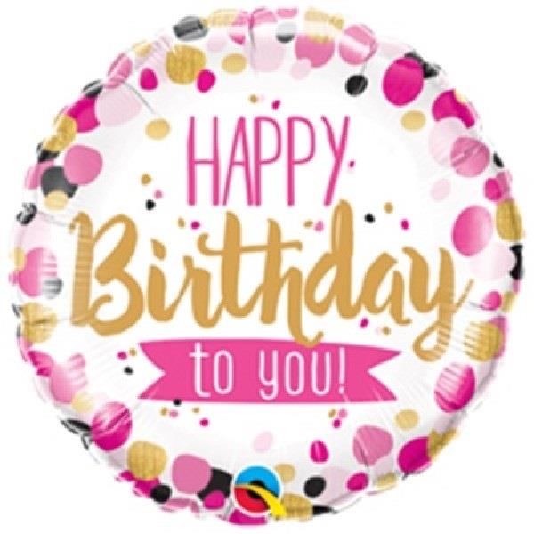 Pink and Gold Dots Happy Birthday to You Foil Balloon 18 Inch | Party Save Smile