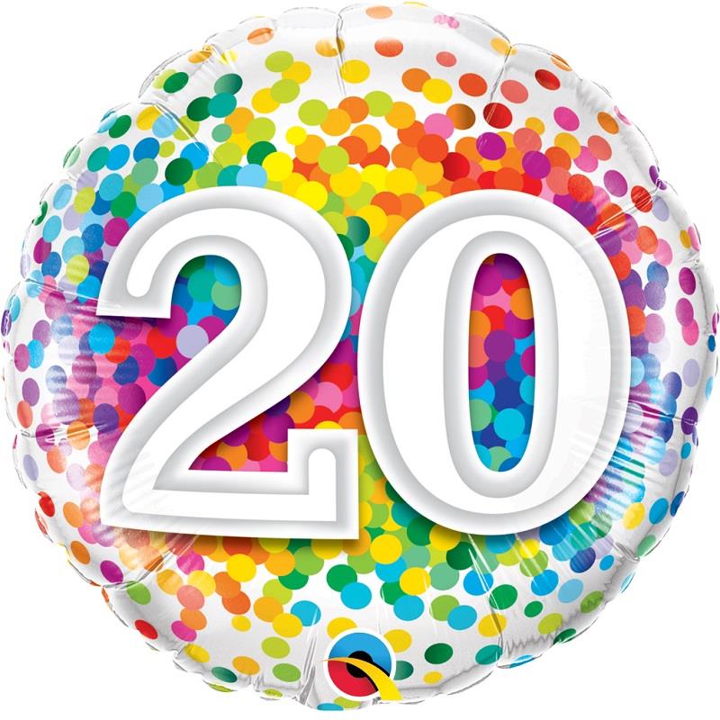 Age 20 Rainbow Confetti Birthday Foil Balloon 18 Inch | Party Save Smile