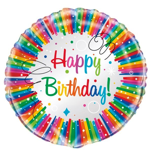 Rainbow Ribbons Happy Birthday Foil Balloon 18 Inch | Party Save Smile