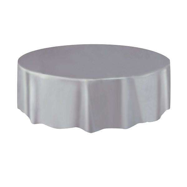 Silver Round Plastic Tablecloth 213cm | Party Save Smile