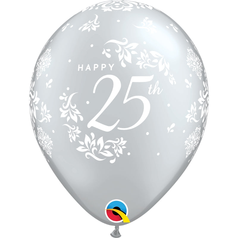 Floral 25th Anniversary Latex Balloons 11 inches