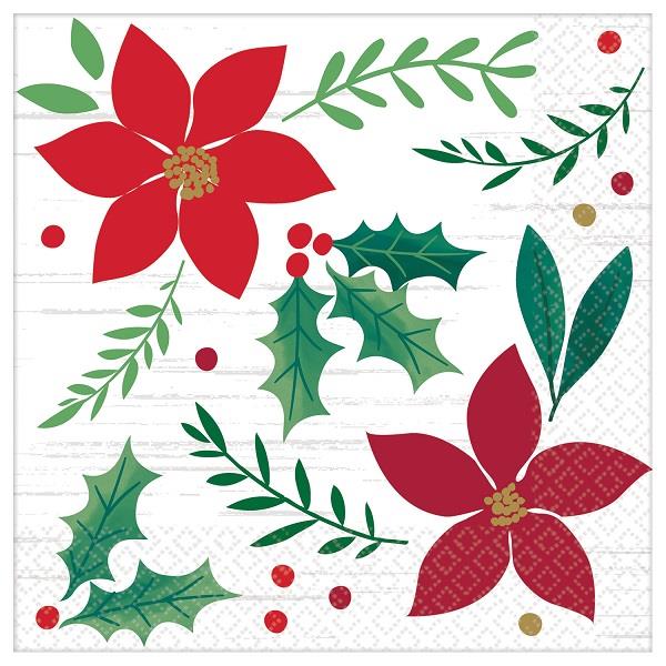 Poinsettia Christmas Paper Beverage Napkins Pack of 16 | Party Save Smile