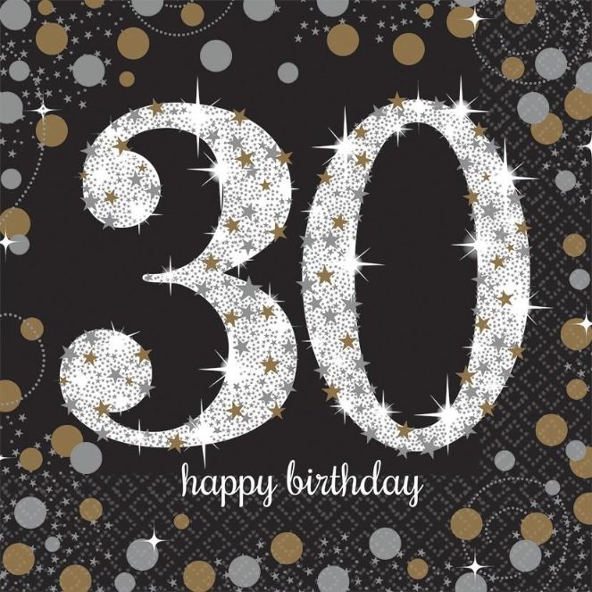 Gold Sparkle 30th Birthday Party Napkins Pack of 16 | Party Save Smile