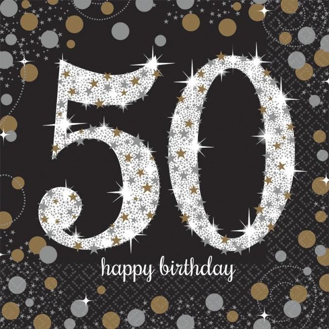 Gold Sparkling 50th Birthday Napkins Pack of 16 | Party Save Smile