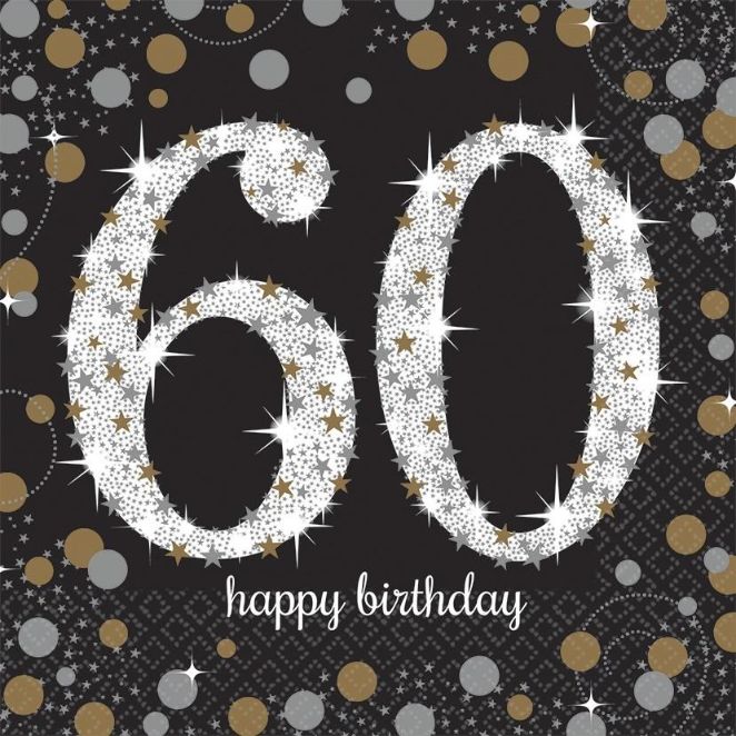Gold Sparkle 60th Birthday Napkins Pack of 16 | Party Save Smile