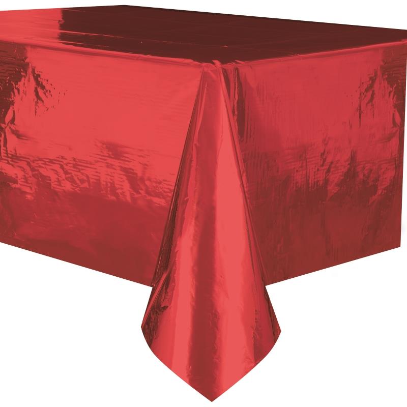 Metallic Red Shiny Party Tablecloth 138 x 274cm | Party Save Smile